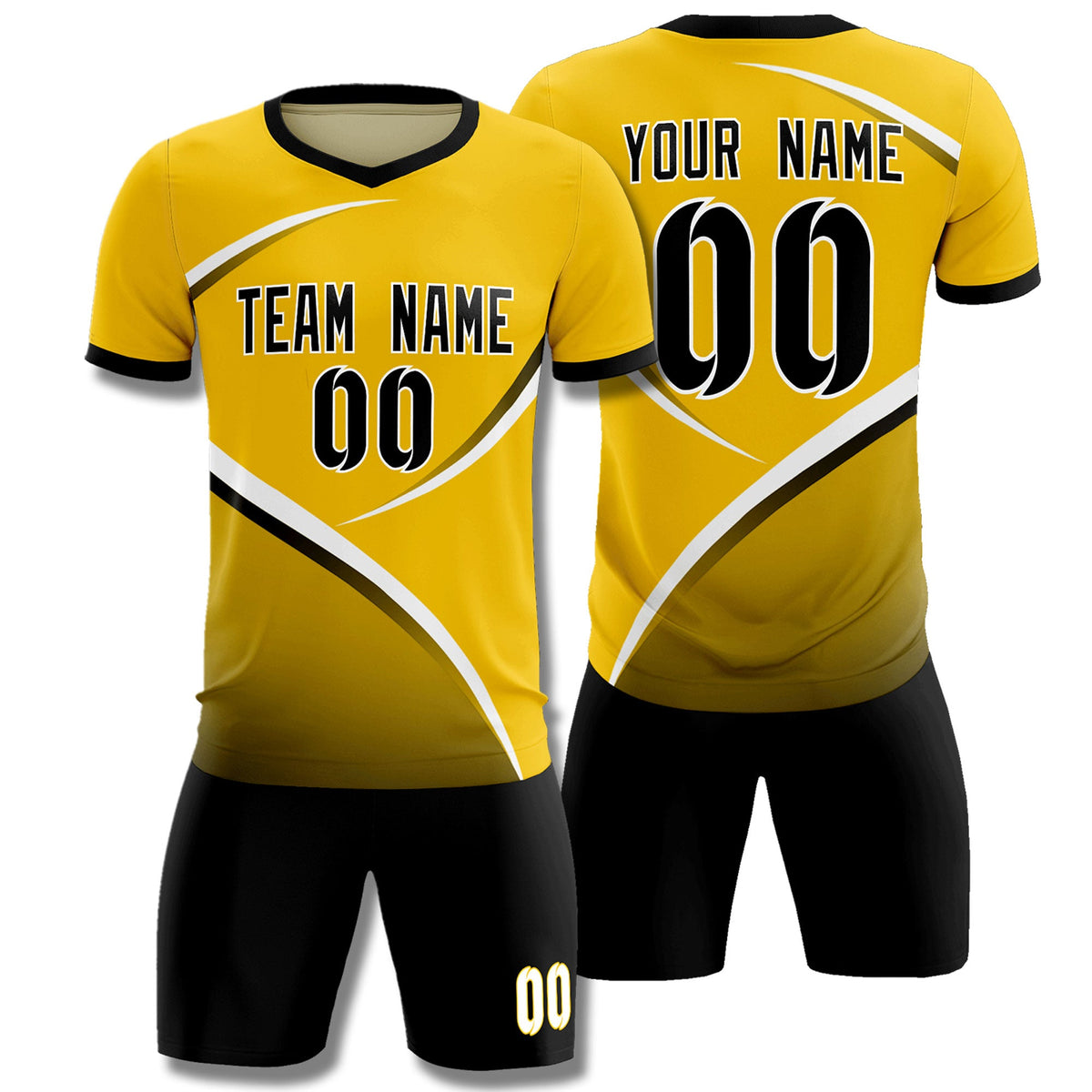 Custom Gold Black Color Block Training Uniform For Men Soccer Sets Jersey