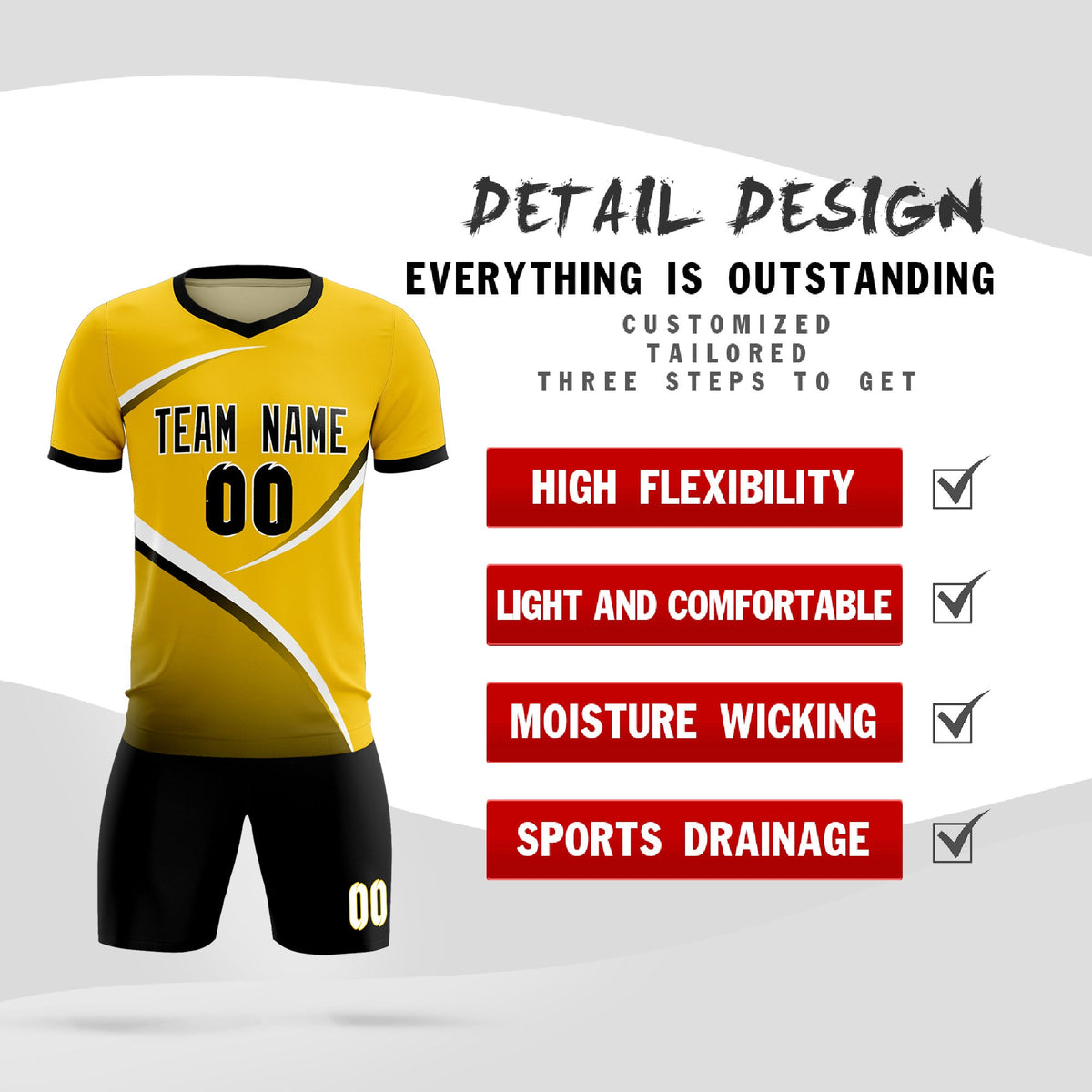 Custom Gold Black Color Block Training Uniform For Men Soccer Sets Jersey