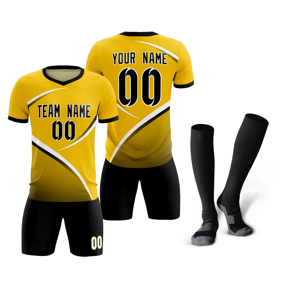 Custom Gold Black Color Block Training Uniform For Men Soccer Sets Jersey