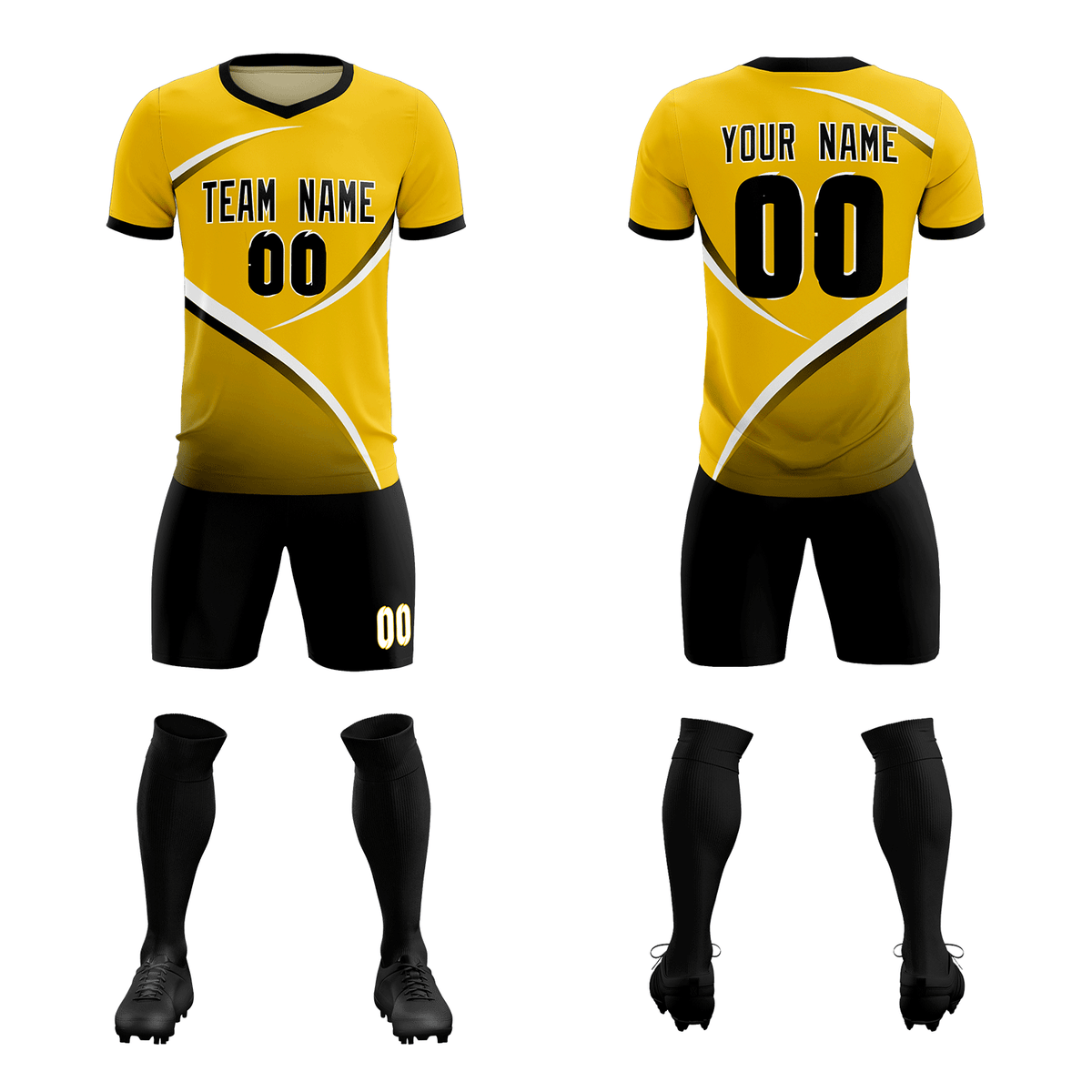 Custom Gold Black Color Block Training Uniform For Men Soccer Sets Jersey