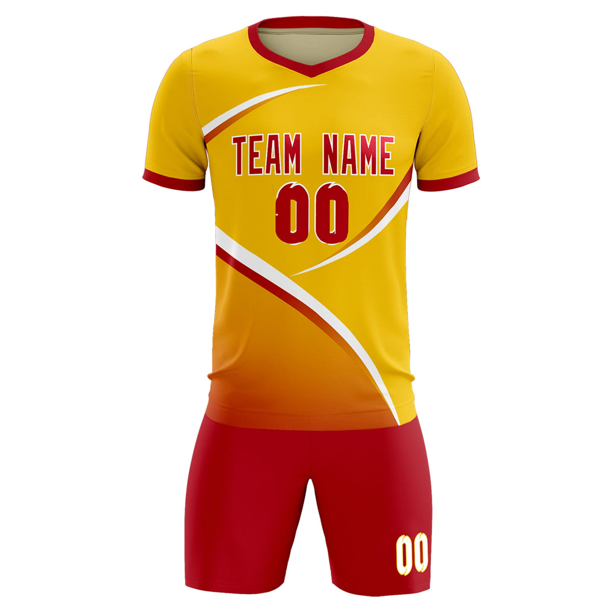 Custom Gold Red Color Block Training Uniform For Men Soccer Sets Jersey