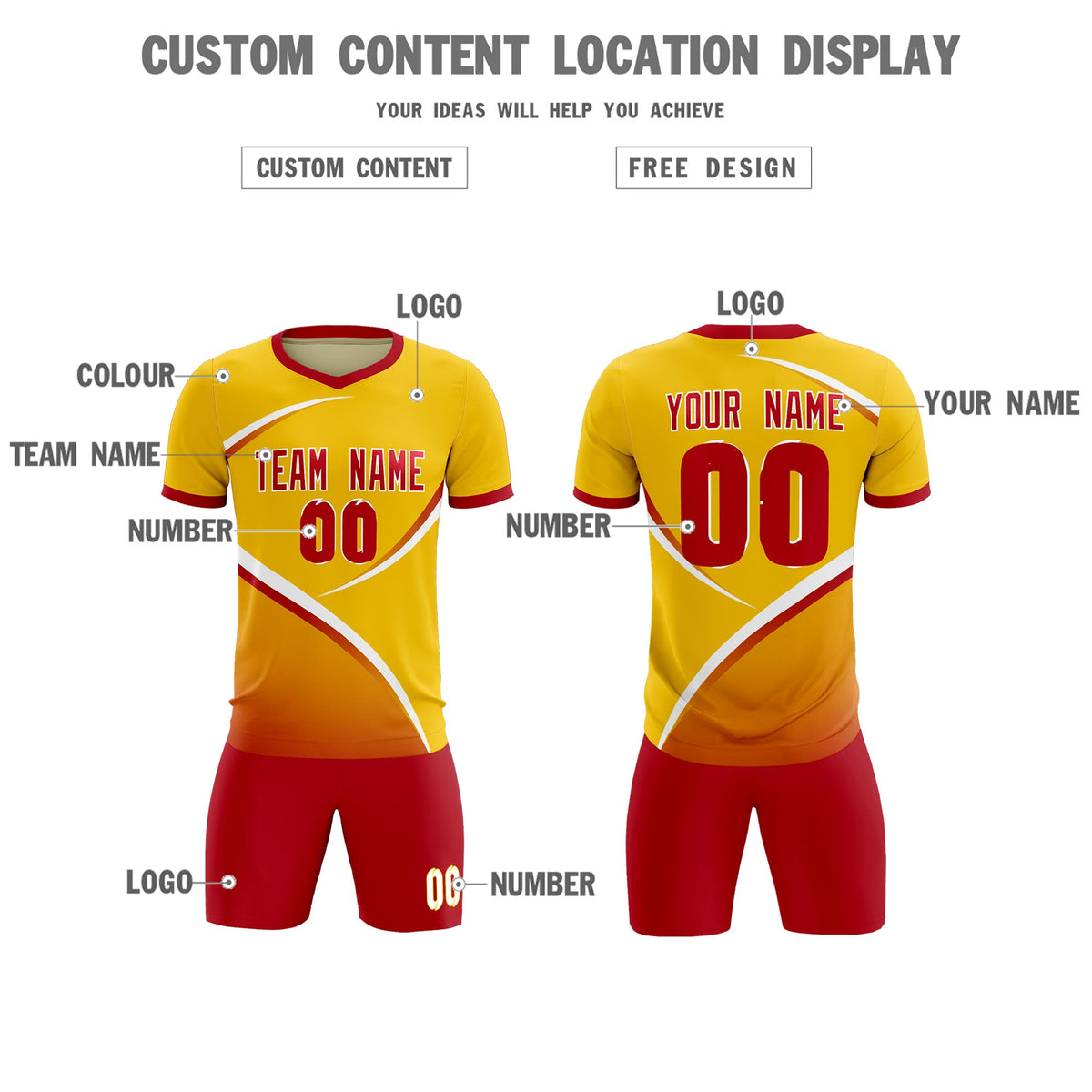 Custom Gold Red Color Block Training Uniform For Men Soccer Sets Jersey