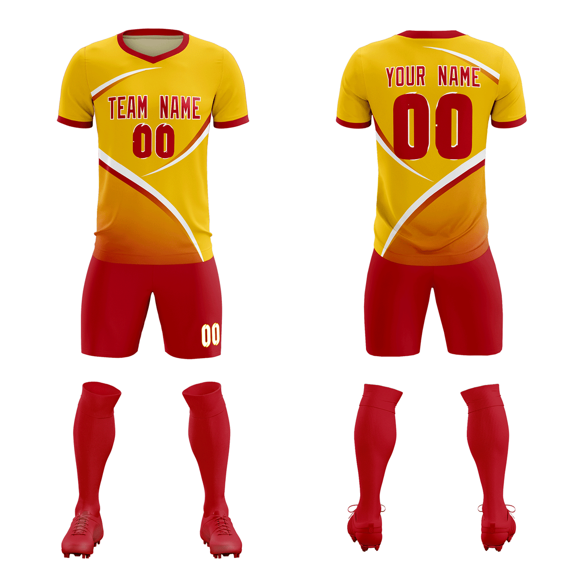 Custom Gold Red Color Block Training Uniform For Men Soccer Sets Jersey