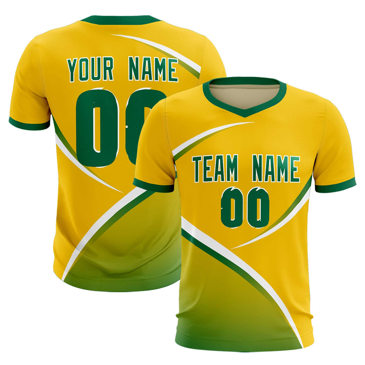 Custom Gold Kelly Green Color Block Training Uniform For Men Soccer Sets Jersey