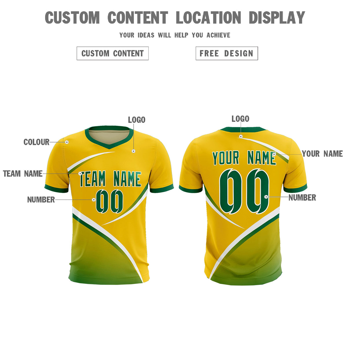 Custom Gold Kelly Green Color Block Training Uniform For Men Soccer Sets Jersey
