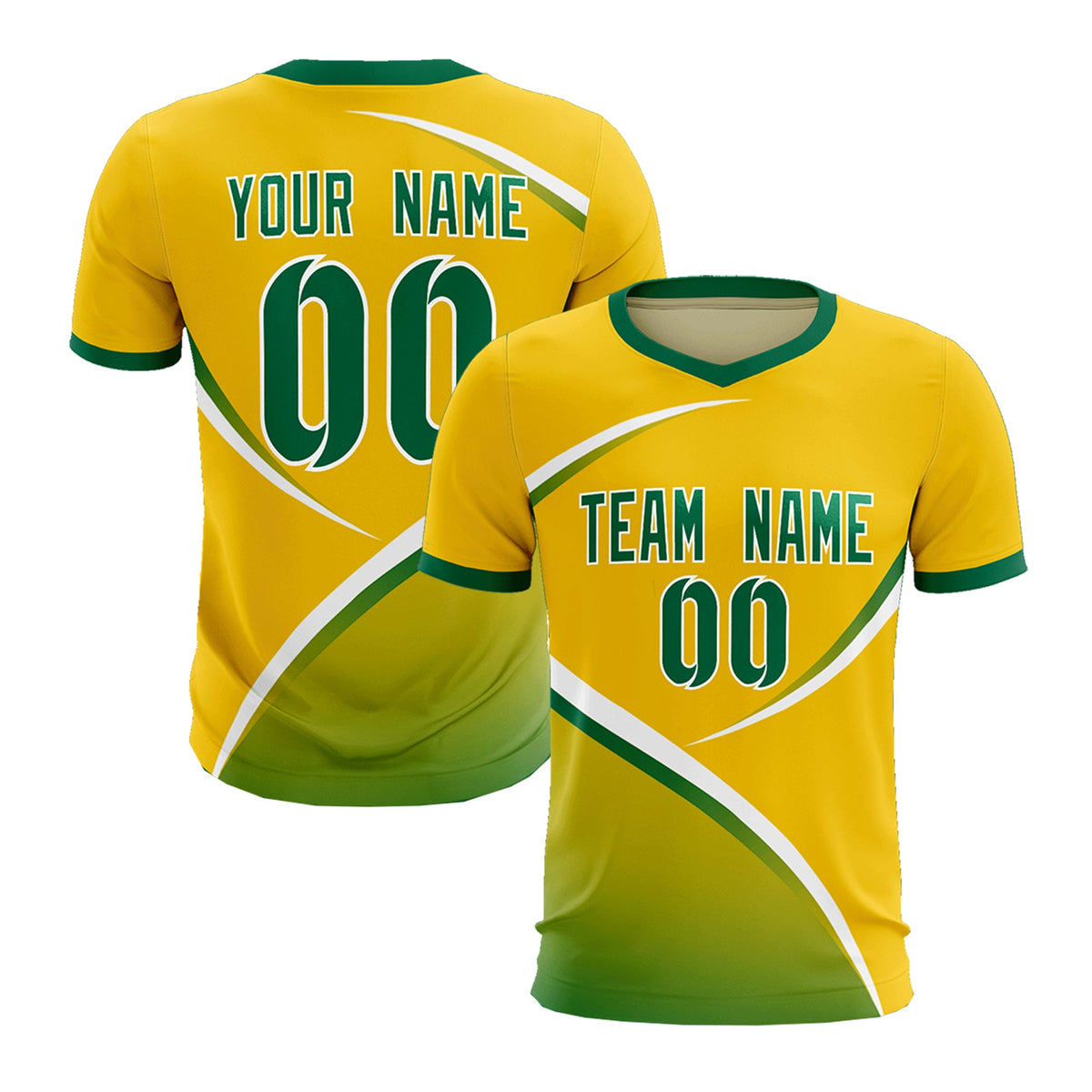 Custom Gold Kelly Green Color Block Training Uniform For Men Soccer Sets Jersey