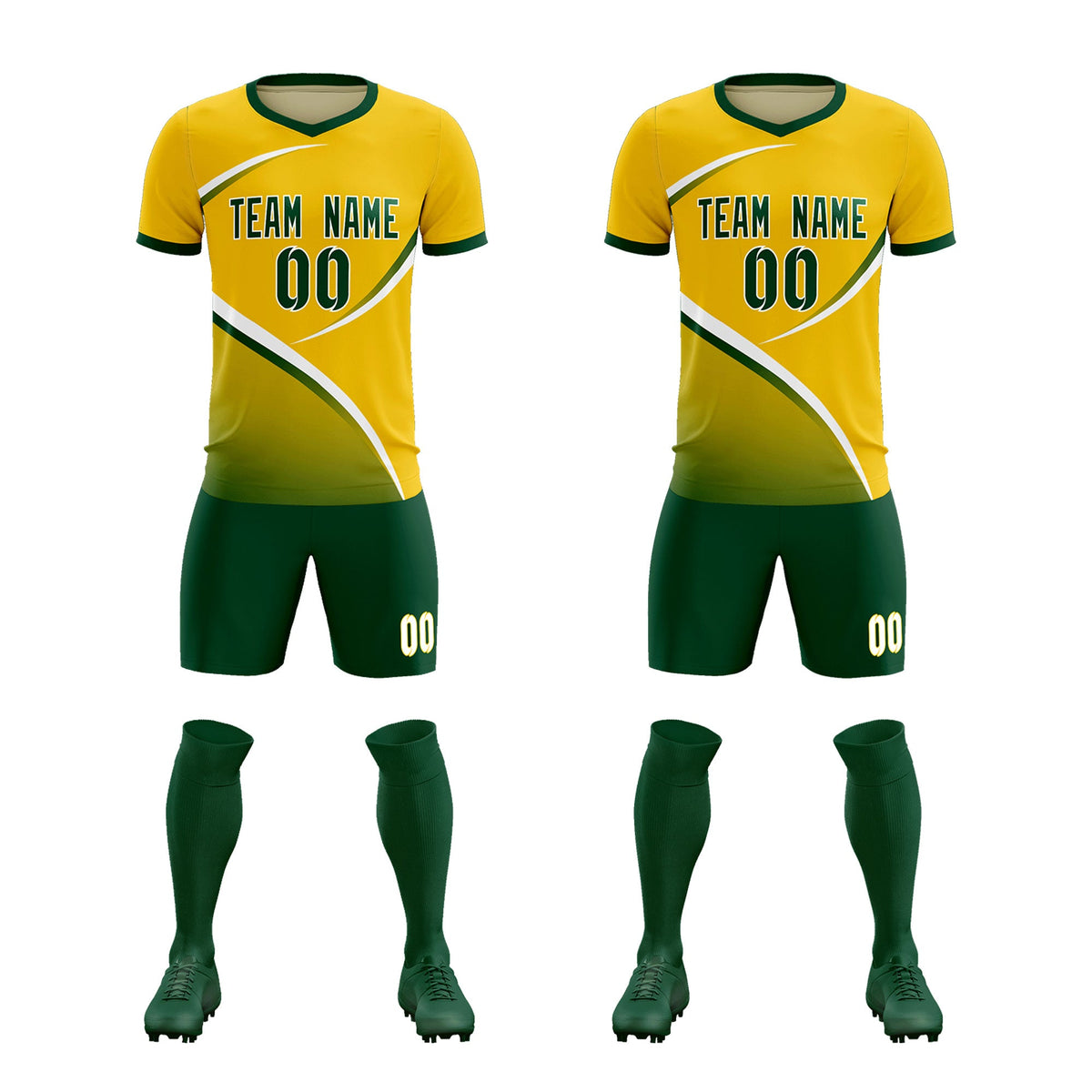 Custom Gold Green Color Block Training Uniform For Men Soccer Sets Jersey