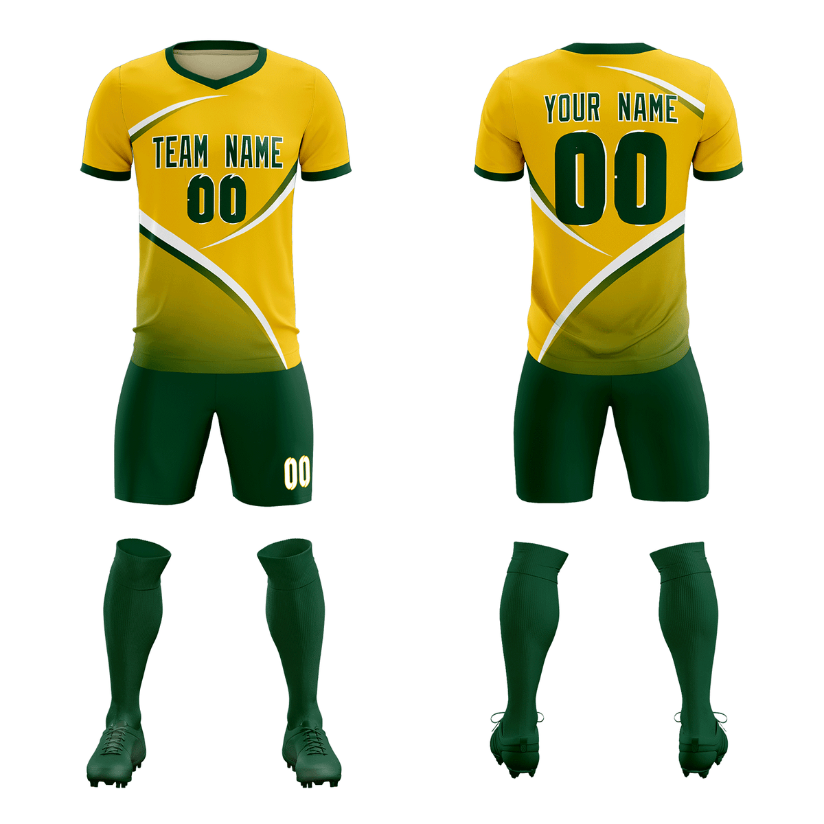 Custom Gold Green Color Block Training Uniform For Men Soccer Sets Jersey
