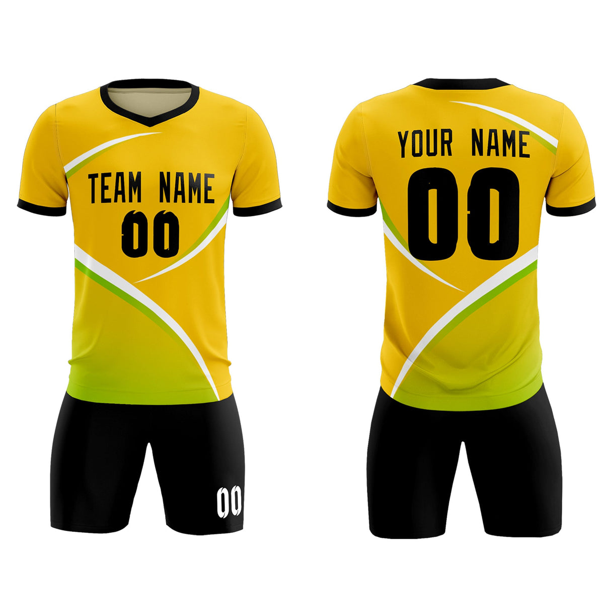 Custom Gold Black Color Block Training Uniform For Men Soccer Sets Jersey