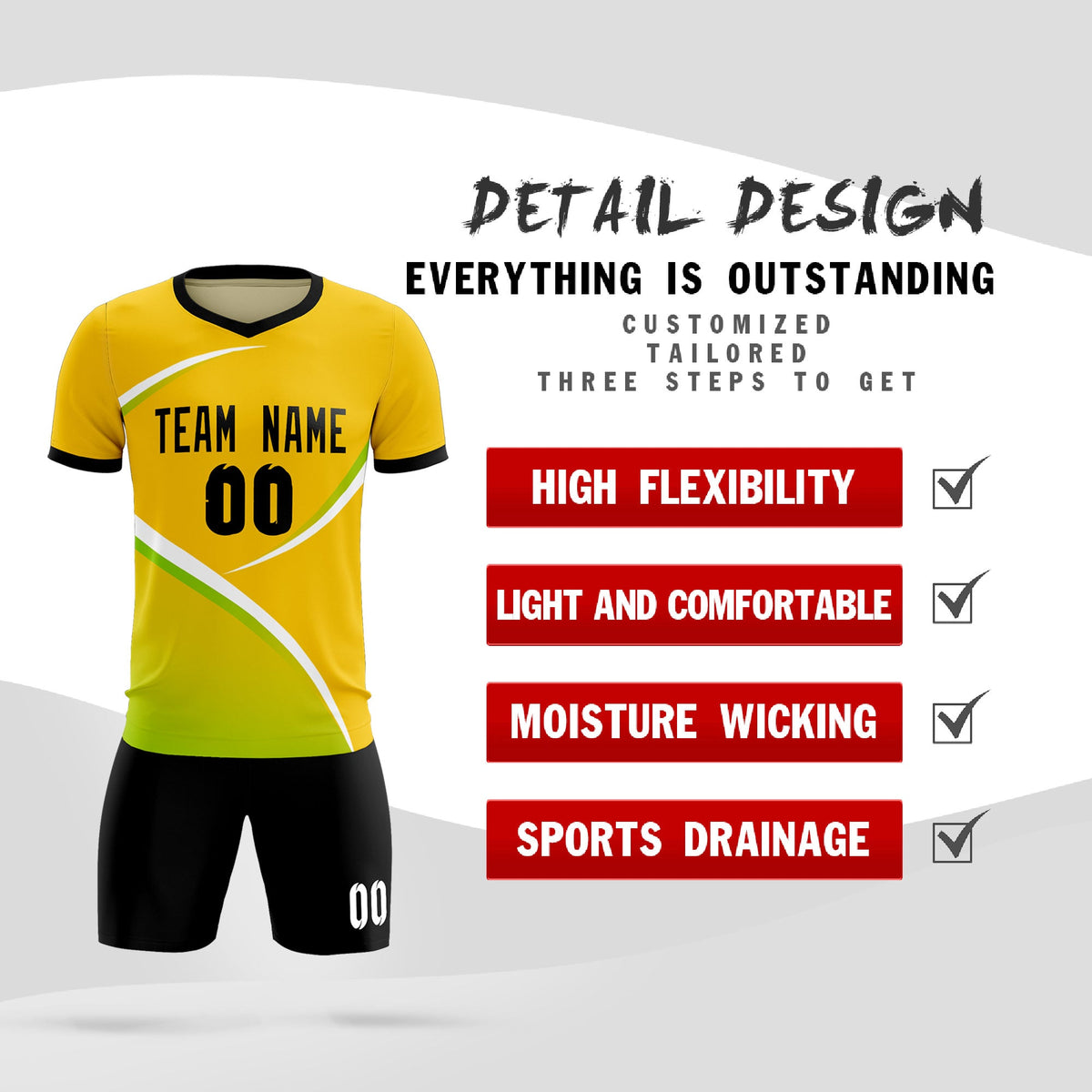 Custom Gold Black Color Block Training Uniform For Men Soccer Sets Jersey