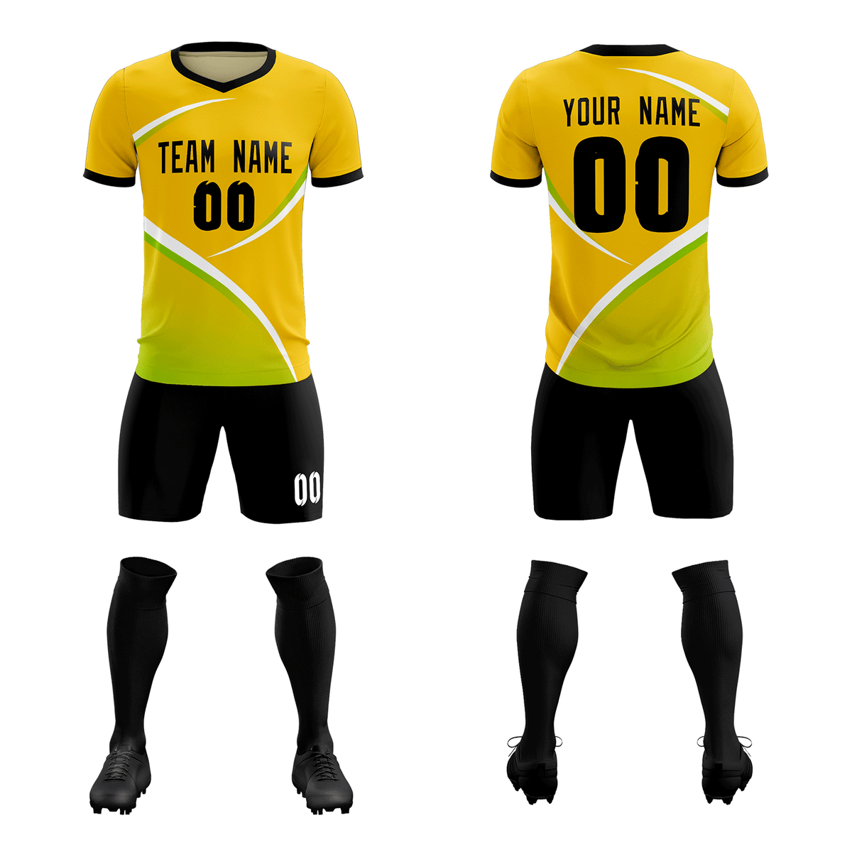 Custom Gold Black Color Block Training Uniform For Men Soccer Sets Jersey