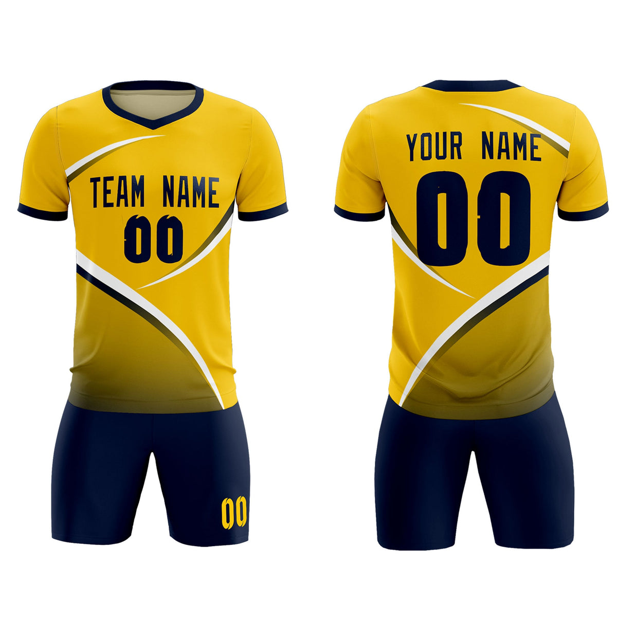 Custom Gold Navy Color Block Training Uniform For Men Soccer Sets Jersey