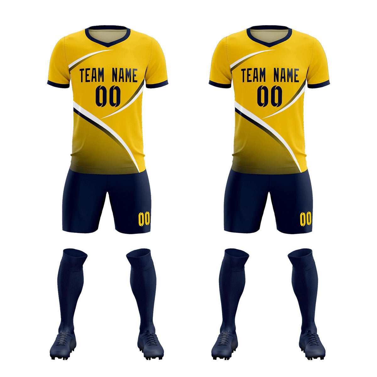 Custom Gold Navy Color Block Training Uniform For Men Soccer Sets Jersey