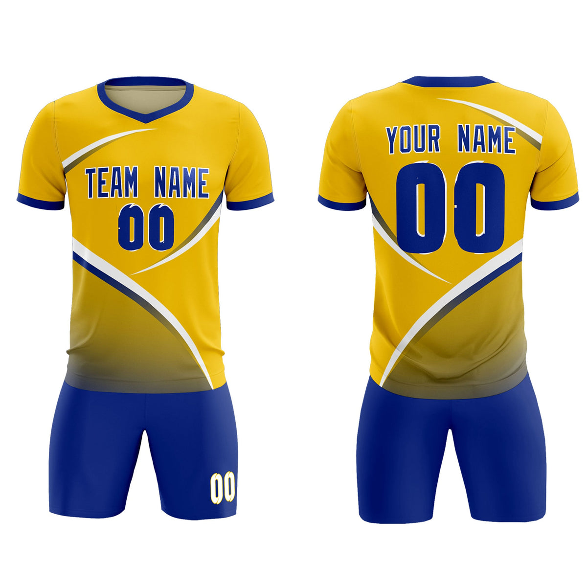 Custom Gold Royal Color Block Training Uniform For Men Soccer Sets Jersey