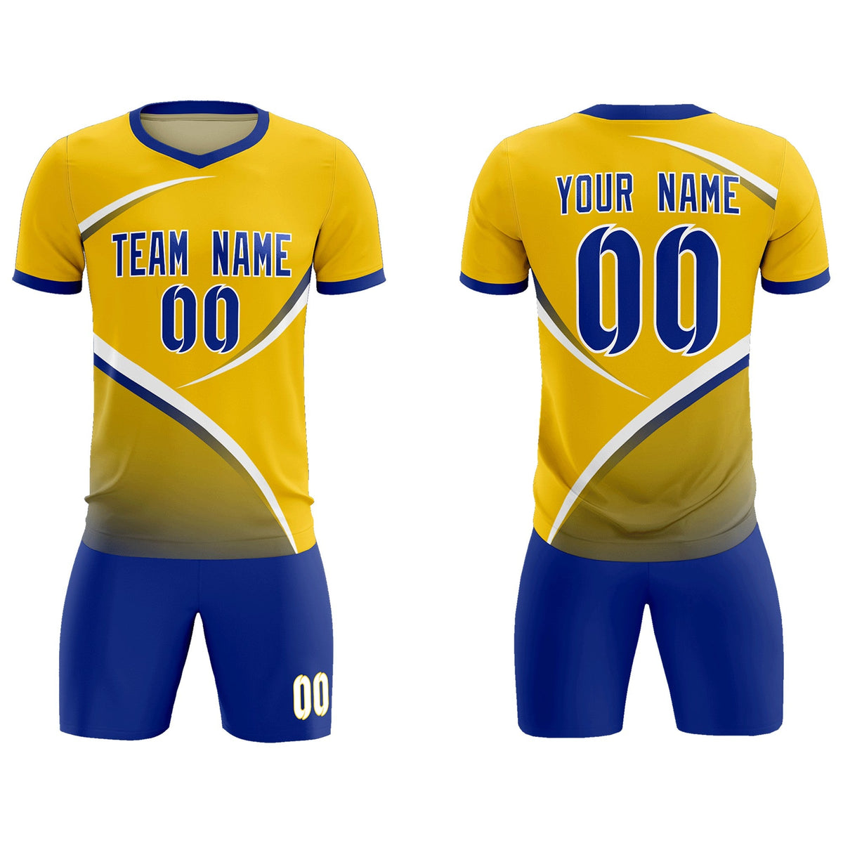 Custom Gold Royal Color Block Training Uniform For Men Soccer Sets Jersey