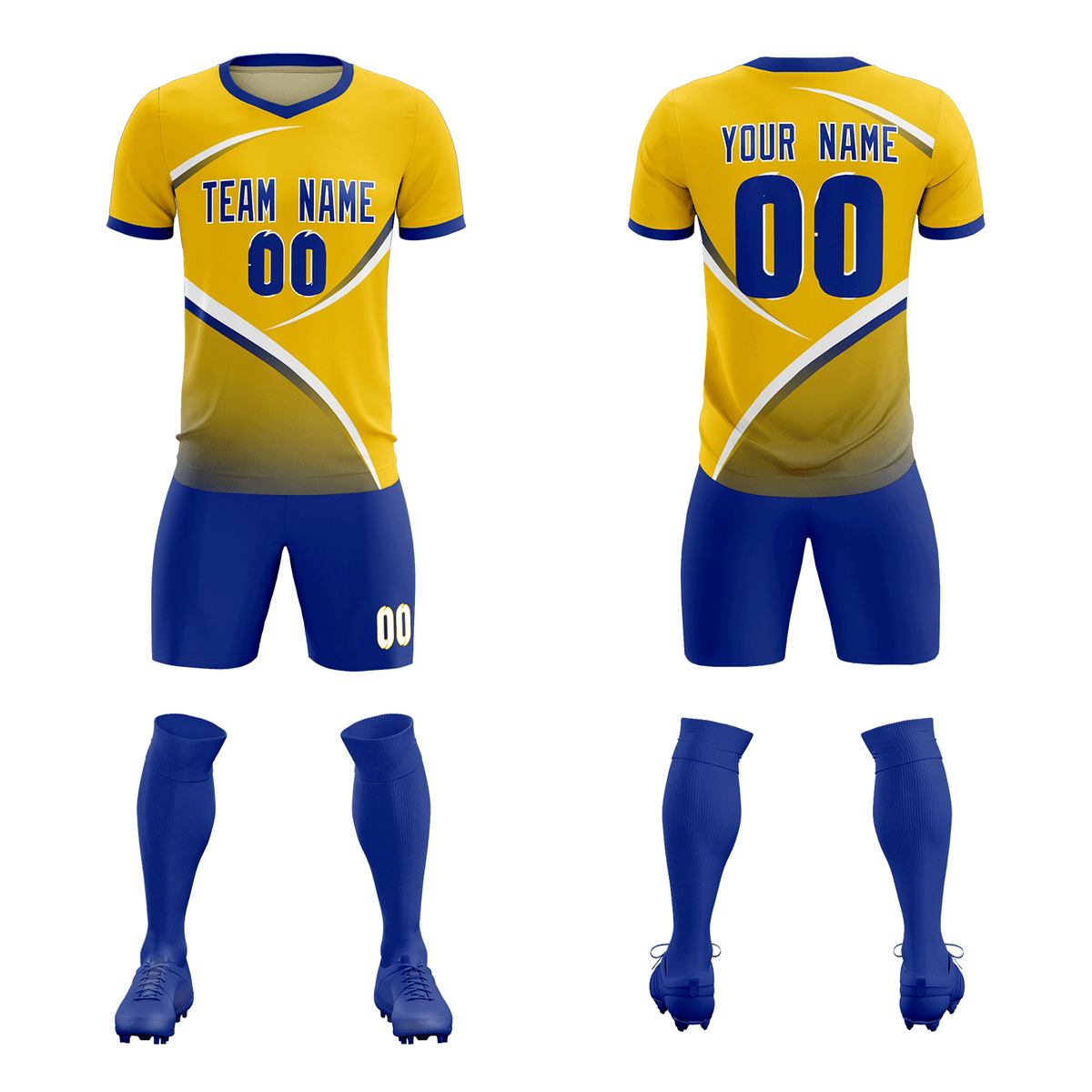 Custom Gold Royal Color Block Training Uniform For Men Soccer Sets Jersey