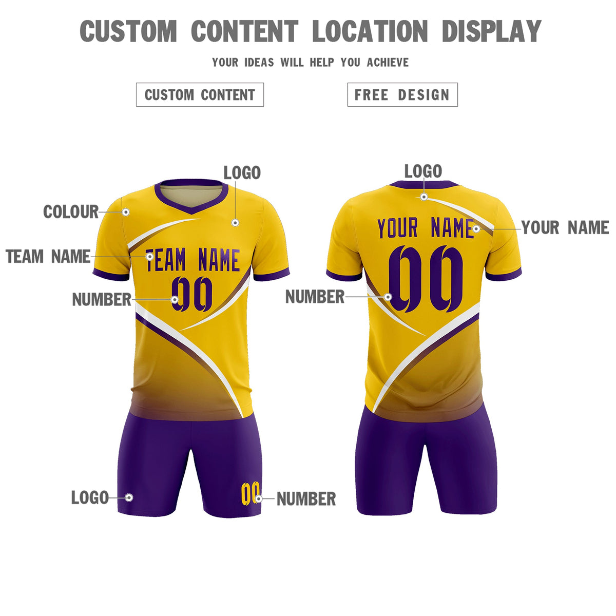 Custom Gold Old Gold Color Block Training Uniform For Men Soccer Sets Jersey