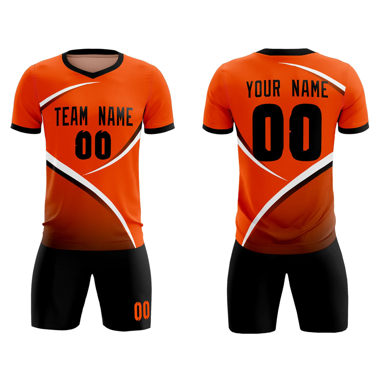 Custom Orange Black Color Block Training Uniform For Men Soccer Sets Jersey