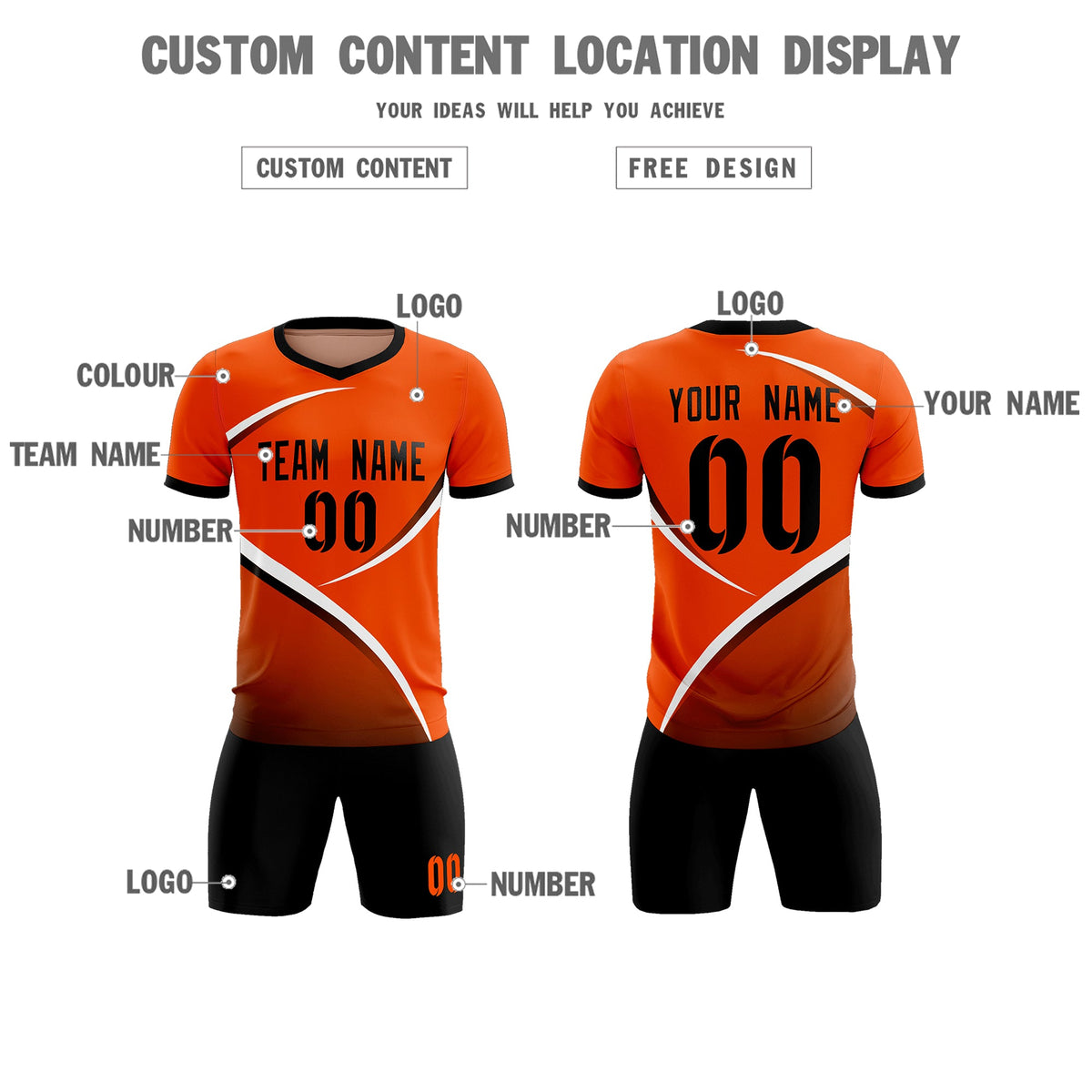 Custom Orange Black Color Block Training Uniform For Men Soccer Sets Jersey