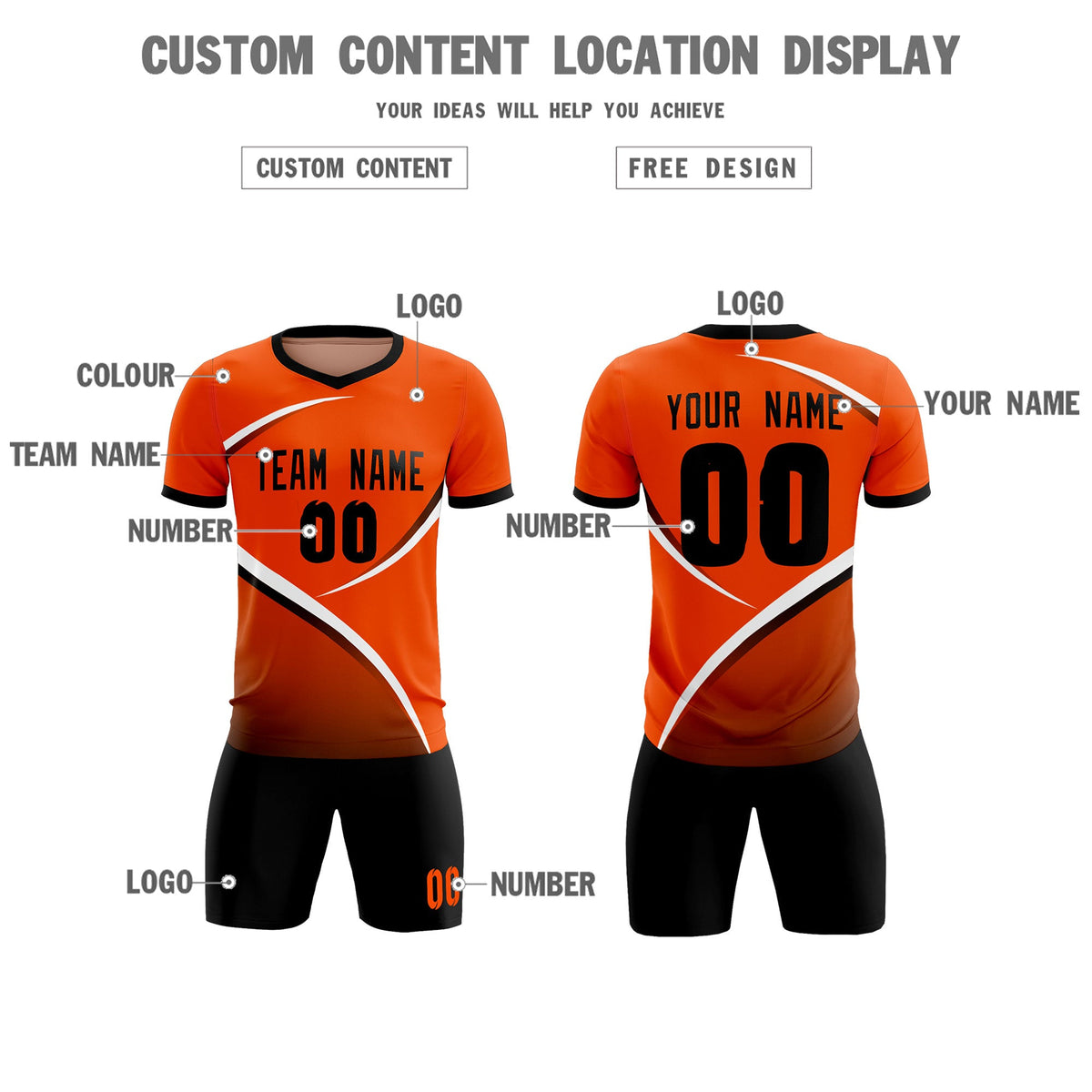 Custom Orange Black Color Block Training Uniform For Men Soccer Sets Jersey