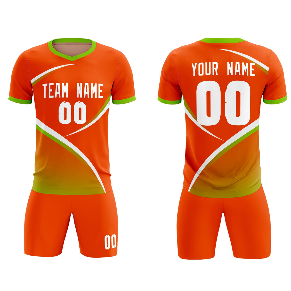 Custom Orange Neon Green Color Block Training Uniform For Men Soccer Sets Jersey