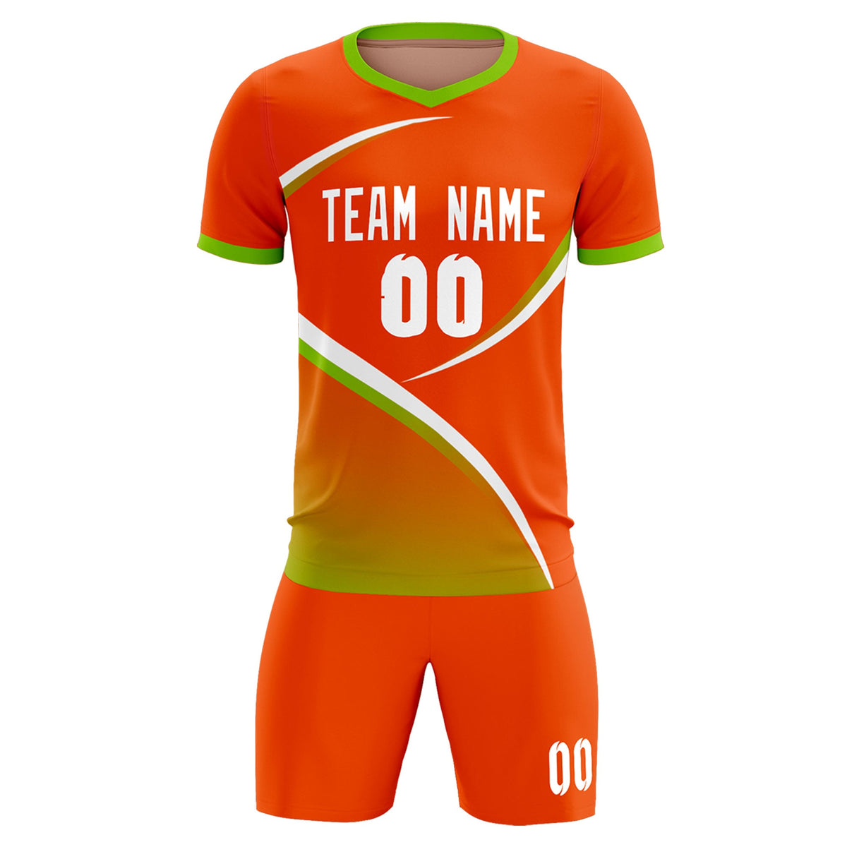 Custom Orange Neon Green Color Block Training Uniform For Men Soccer Sets Jersey