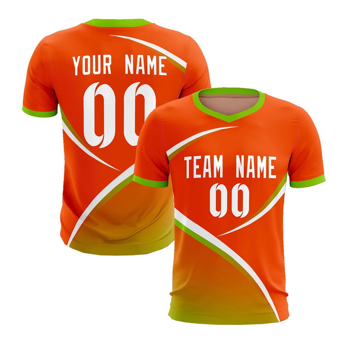 Custom Orange Neon Green Color Block Training Uniform For Men Soccer Sets Jersey