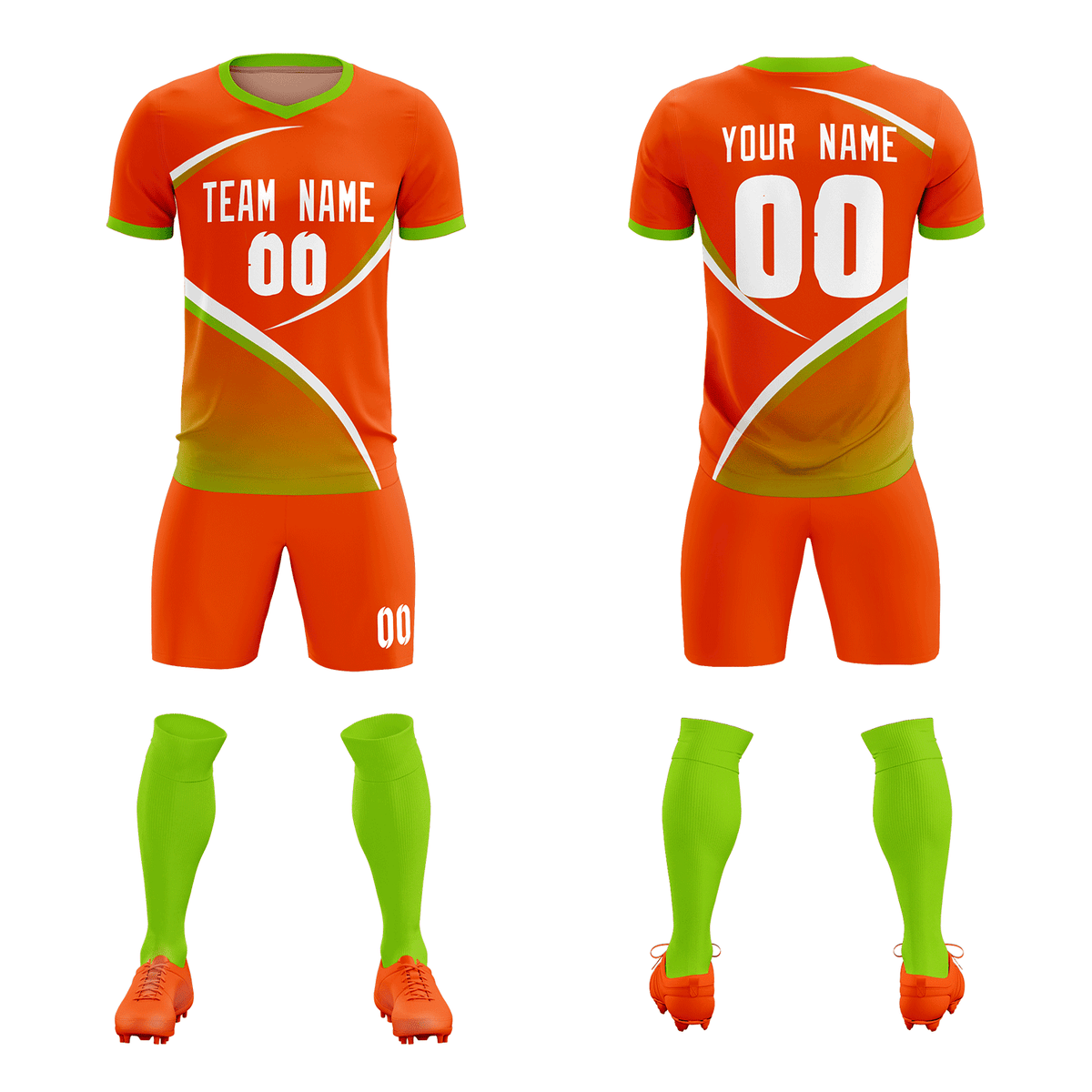 Custom Orange Neon Green Color Block Training Uniform For Men Soccer Sets Jersey