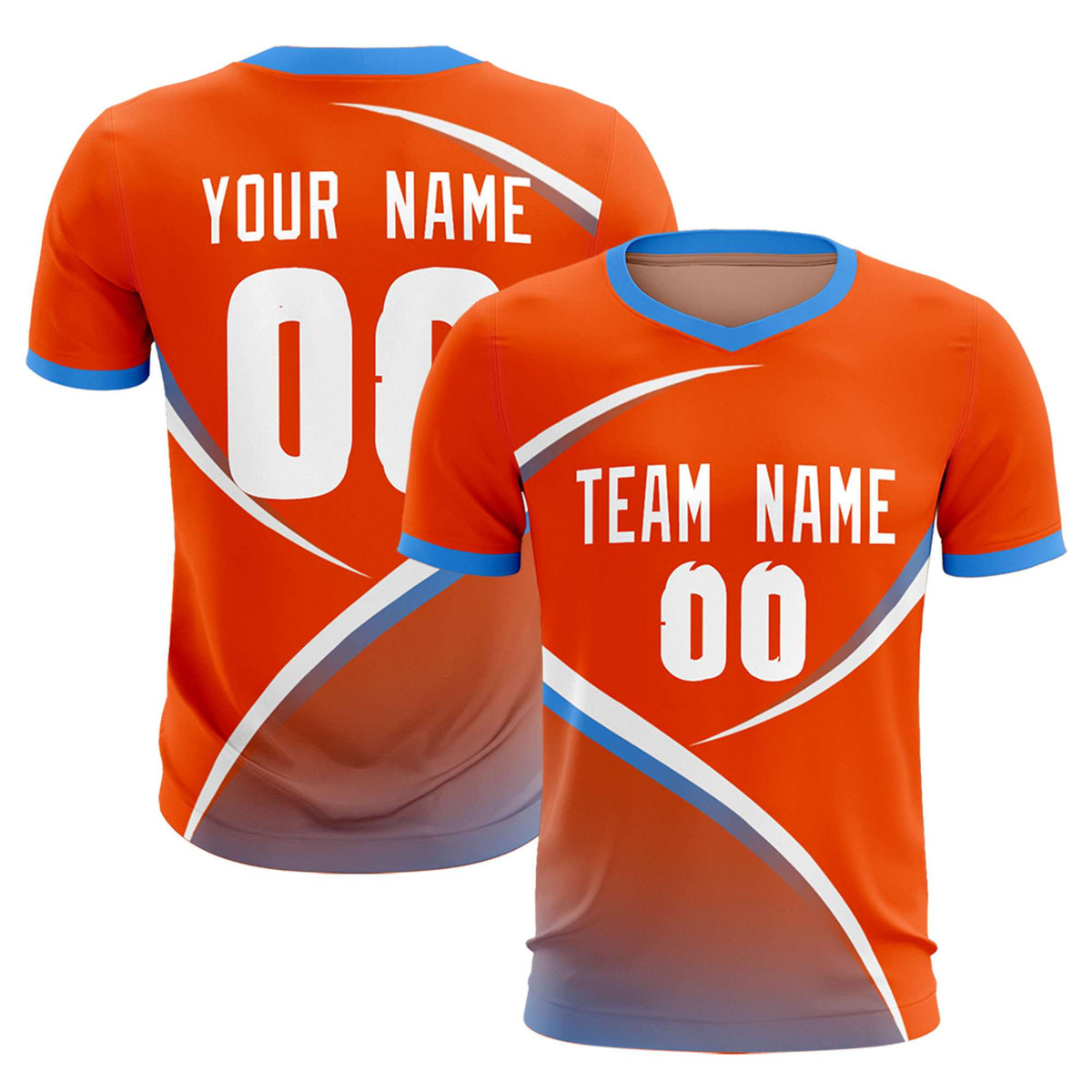 Custom Orange Powder Blue Color Block Training Uniform For Men Soccer Sets Jersey