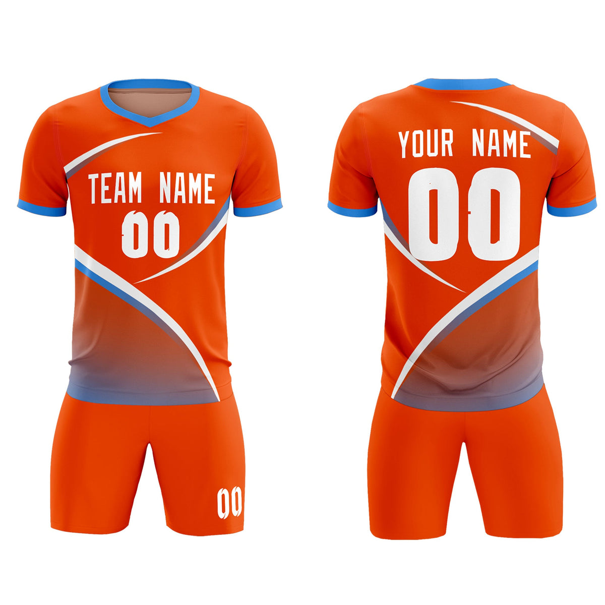 Custom Orange Powder Blue Color Block Training Uniform For Men Soccer Sets Jersey