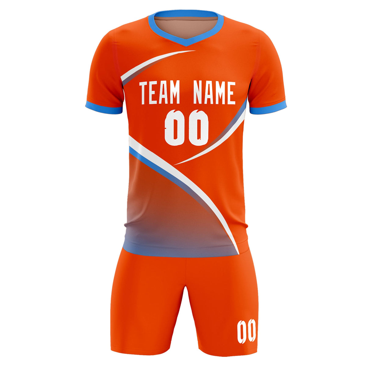 Custom Orange Powder Blue Color Block Training Uniform For Men Soccer Sets Jersey