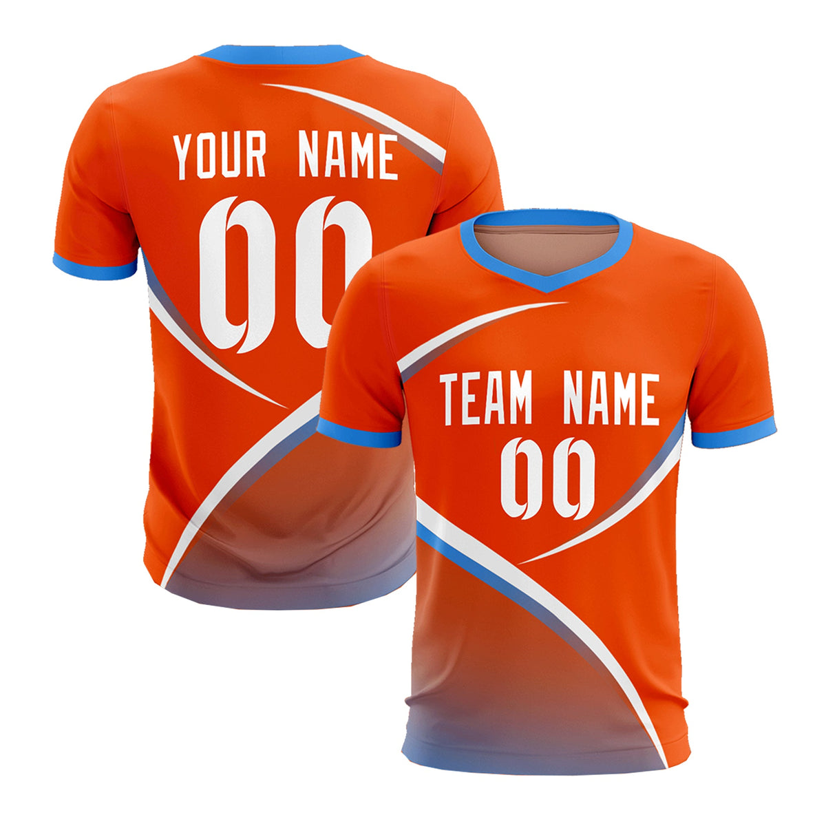 Custom Orange Powder Blue Color Block Training Uniform For Men Soccer Sets Jersey
