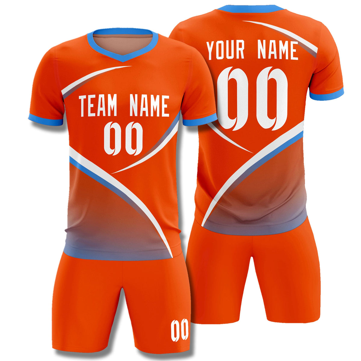 Custom Orange Powder Blue Color Block Training Uniform For Men Soccer Sets Jersey