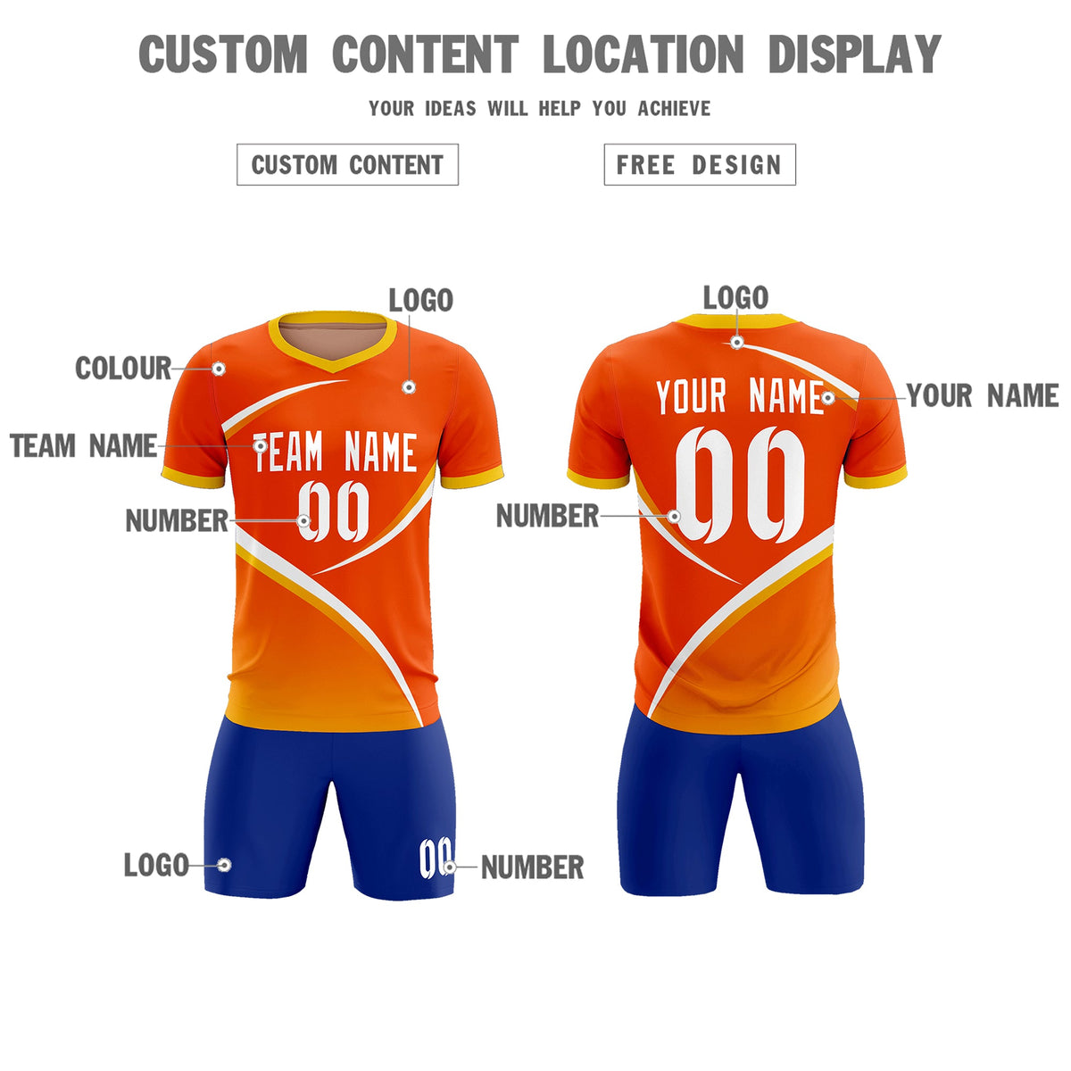 Custom Orange Gold Color Block Training Uniform For Men Soccer Sets Jersey