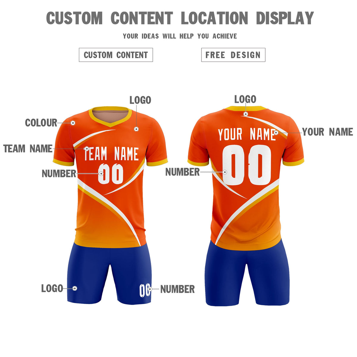 Custom Orange Gold Color Block Training Uniform For Men Soccer Sets Jersey