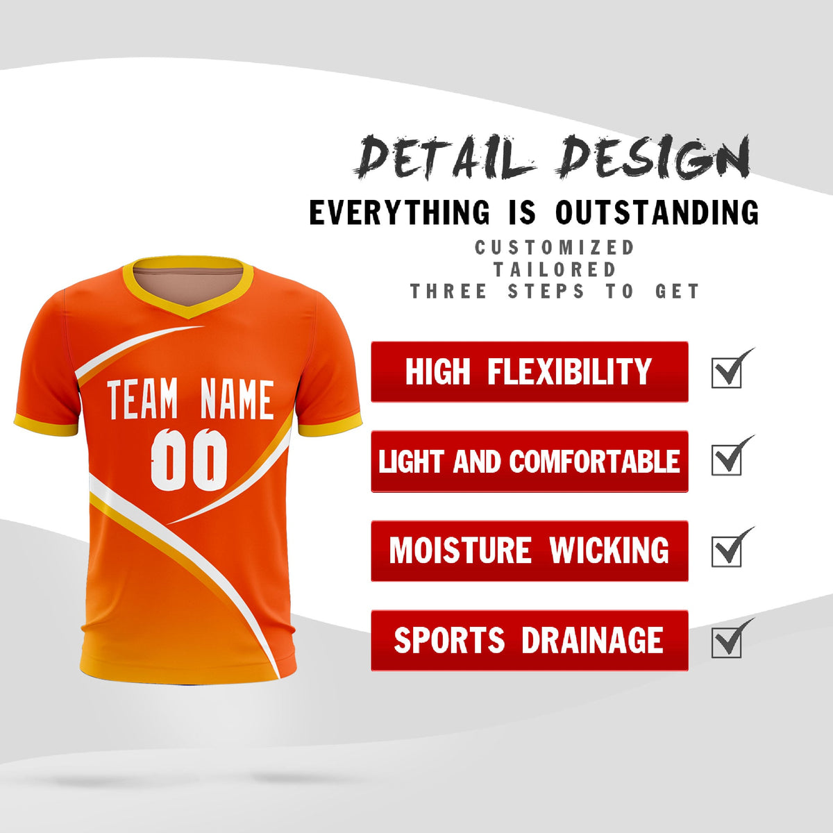 Custom Orange Gold Color Block Training Uniform For Men Soccer Sets Jersey