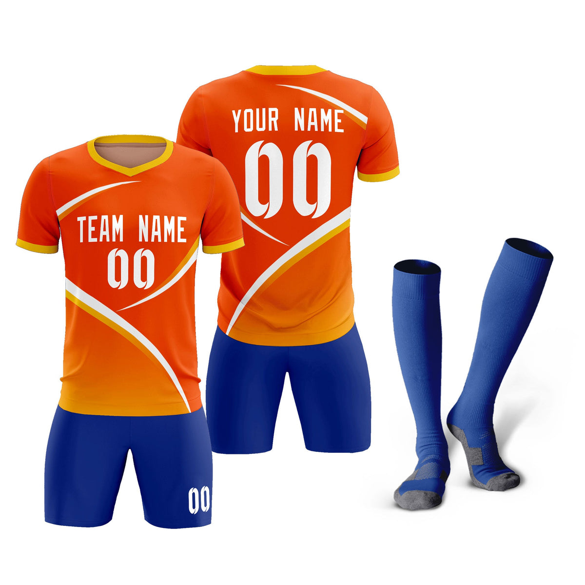 Custom Orange Gold Color Block Training Uniform For Men Soccer Sets Jersey