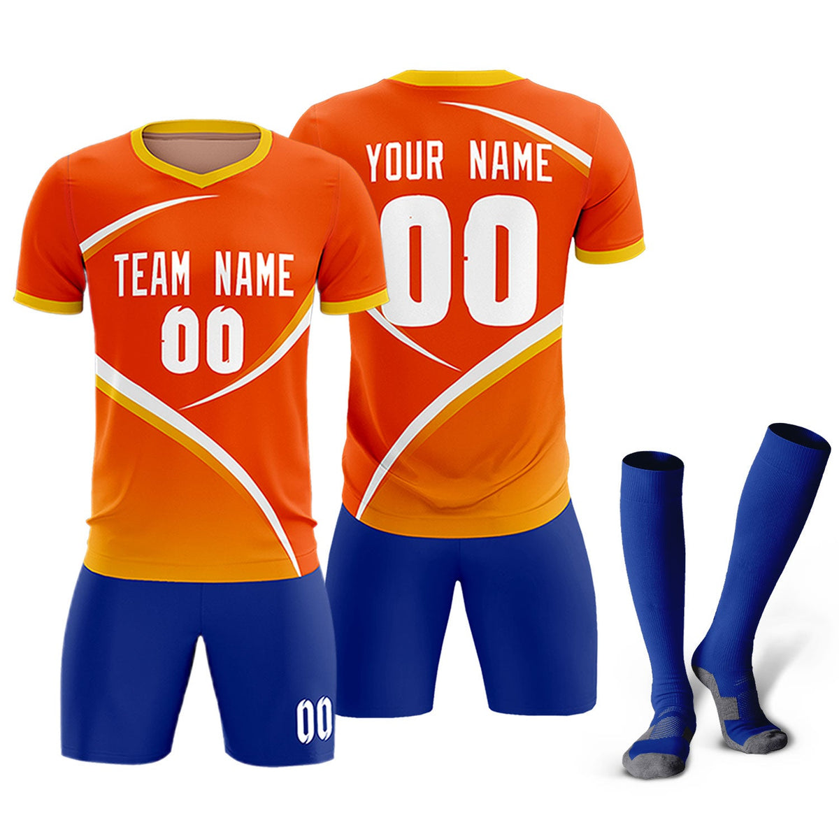 Custom Orange Gold Color Block Training Uniform For Men Soccer Sets Jersey
