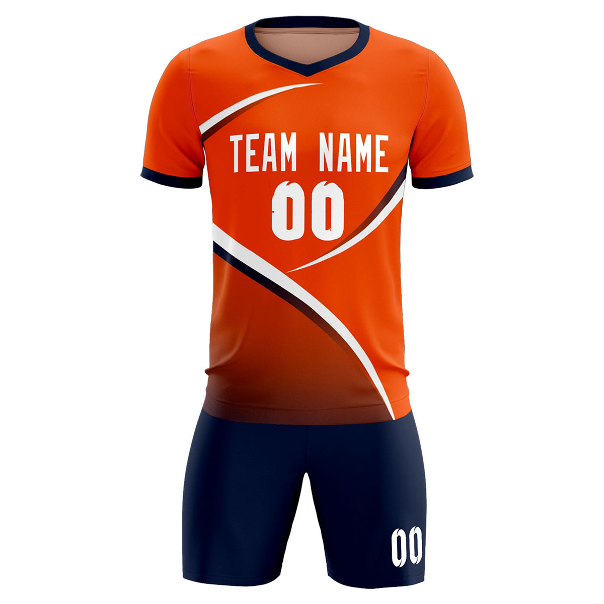 Custom Orange Navy Color Block Training Uniform For Men Soccer Sets Jersey
