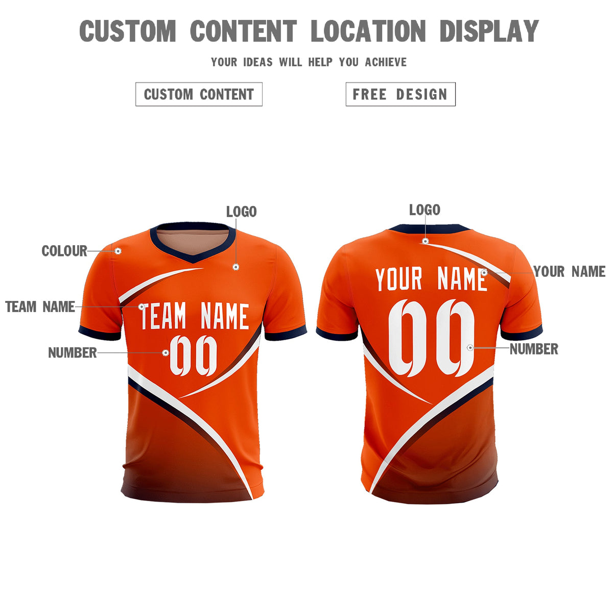 Custom Orange Navy Color Block Training Uniform For Men Soccer Sets Jersey