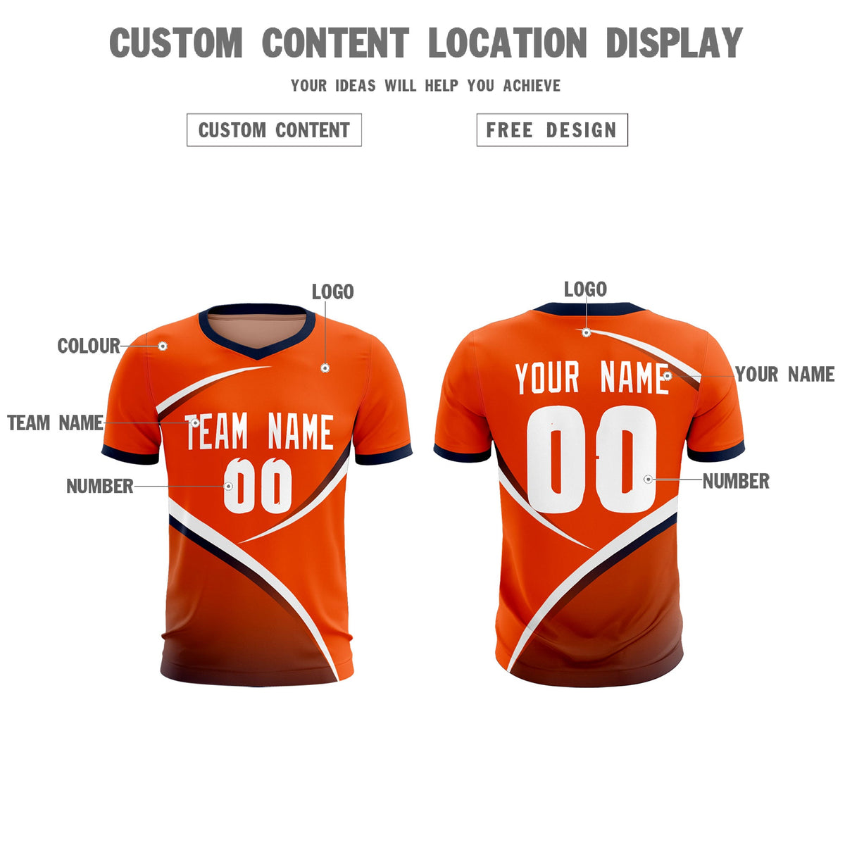 Custom Orange Navy Color Block Training Uniform For Men Soccer Sets Jersey