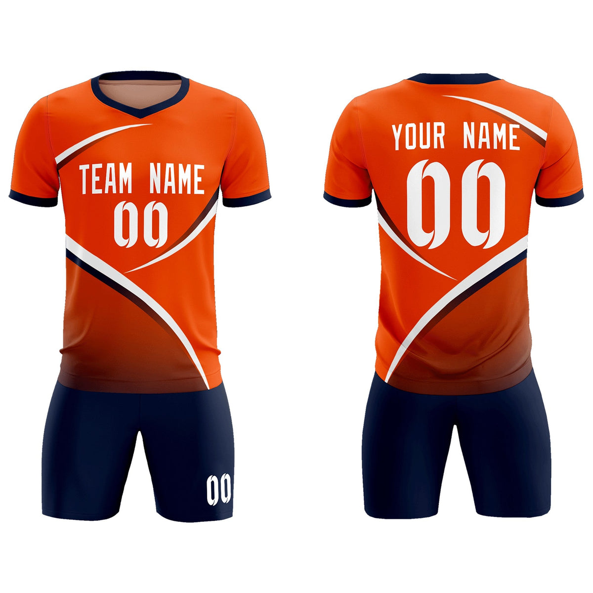 Custom Orange Navy Color Block Training Uniform For Men Soccer Sets Jersey