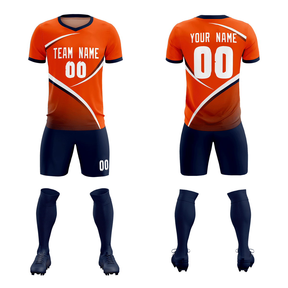 Custom Orange Navy Color Block Training Uniform For Men Soccer Sets Jersey