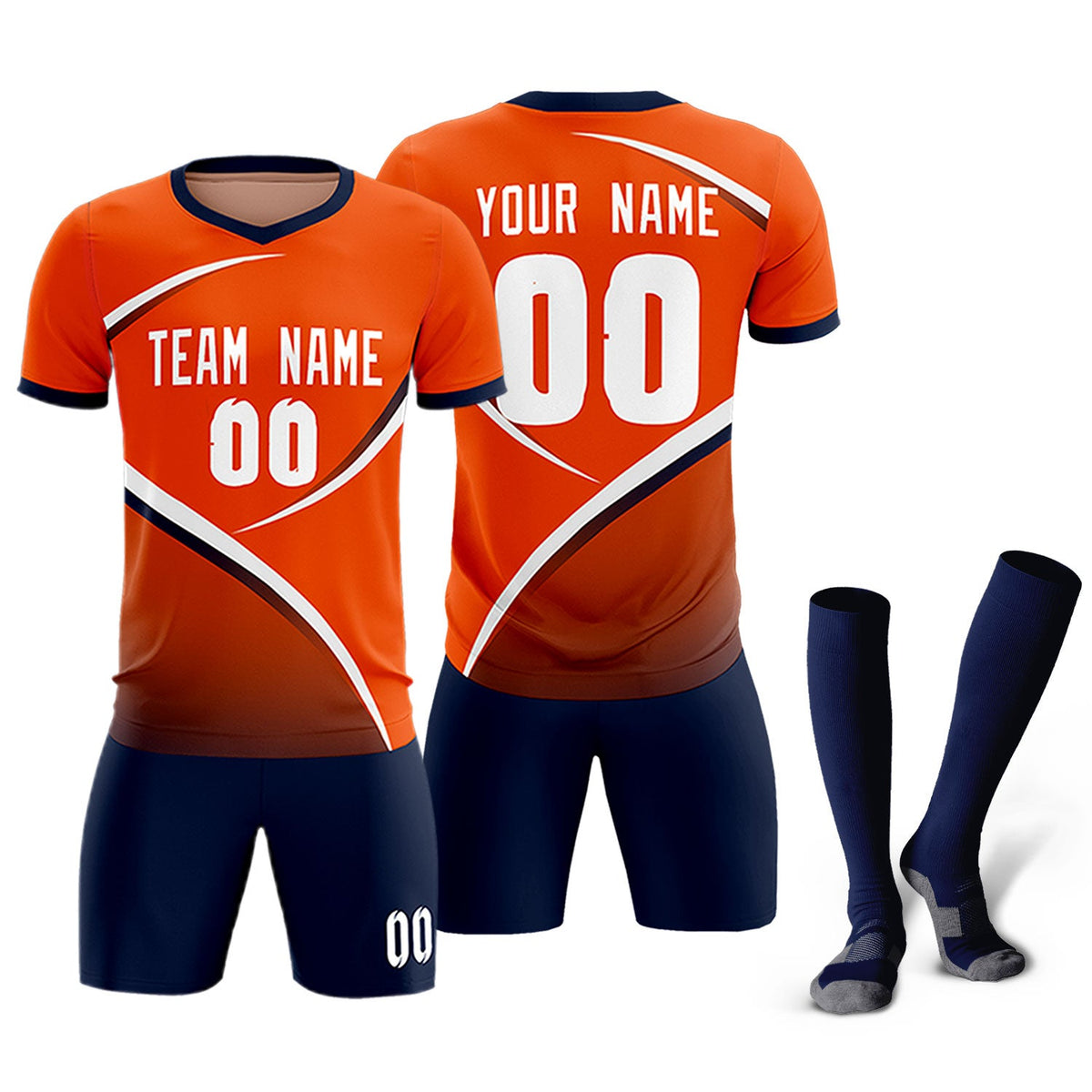 Custom Orange Navy Color Block Training Uniform For Men Soccer Sets Jersey