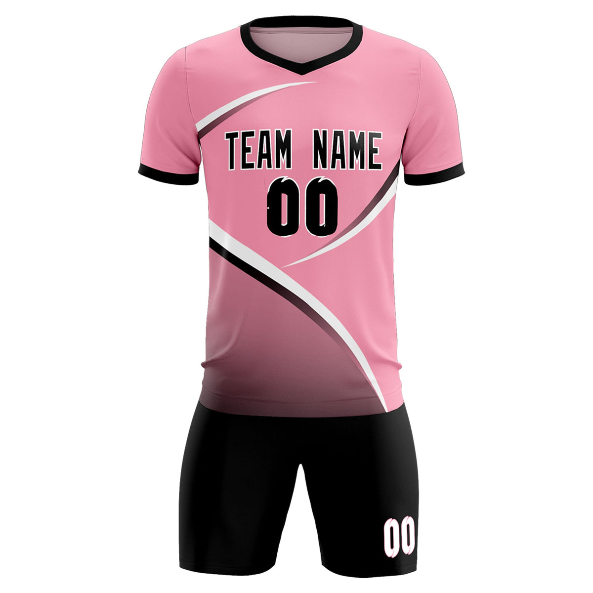 Custom Light Pink Black Color Block Training Uniform For Men Soccer Sets Jersey