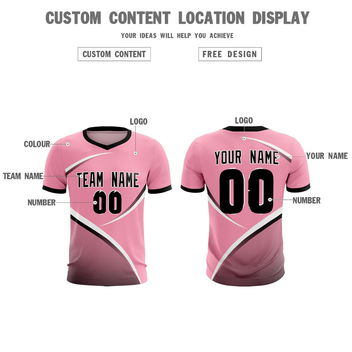 Custom Light Pink Black Color Block Training Uniform For Men Soccer Sets Jersey