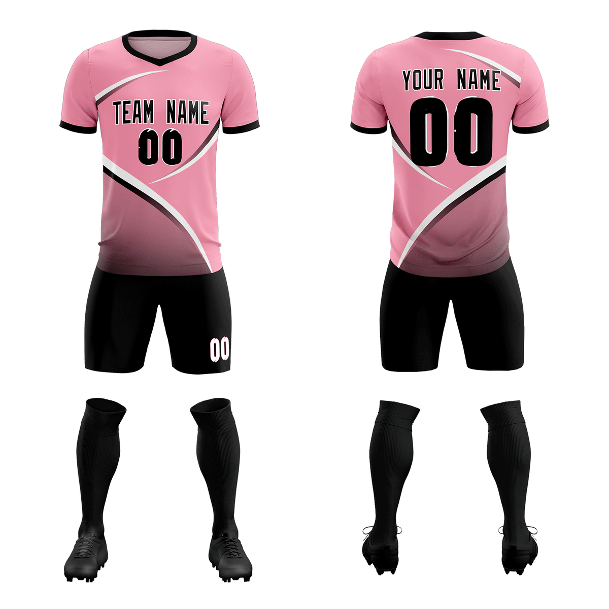 Custom Light Pink Black Color Block Training Uniform For Men Soccer Sets Jersey