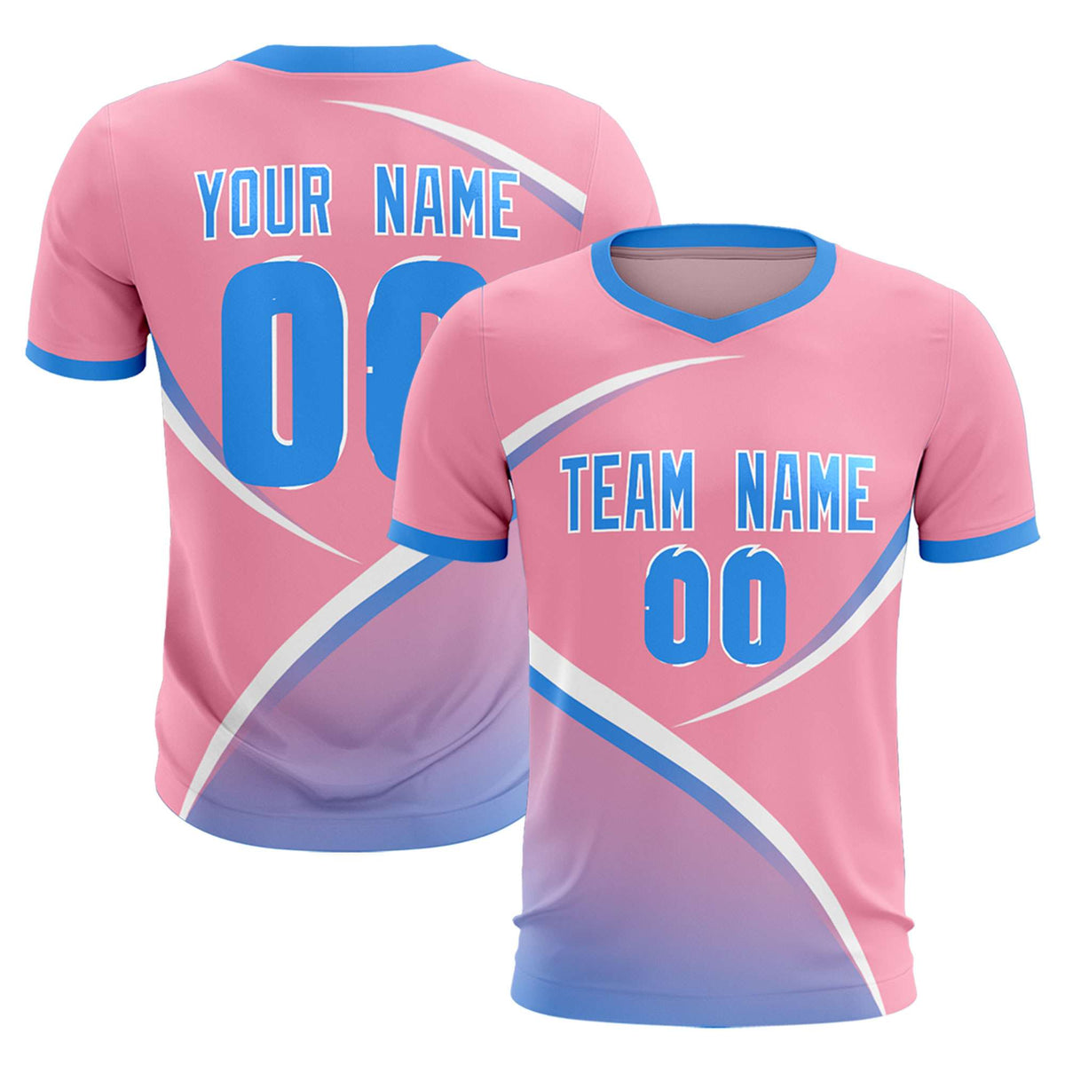 Custom Light Pink Powder Blue Color Block Training Uniform For Men Soccer Sets Jersey