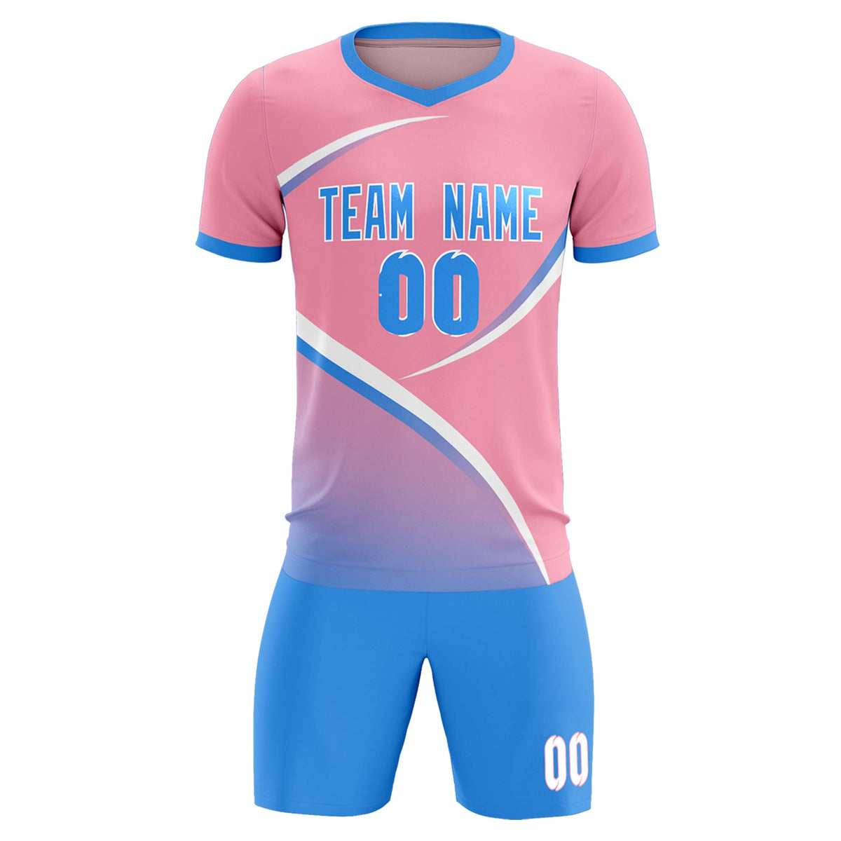 Custom Light Pink Powder Blue Color Block Training Uniform For Men Soccer Sets Jersey