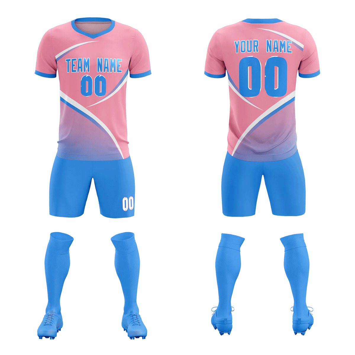 Custom Light Pink Powder Blue Color Block Training Uniform For Men Soccer Sets Jersey